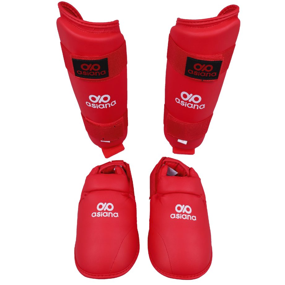 ESPINILLERA ASIANA CON EMPEINE KARATE ROJA