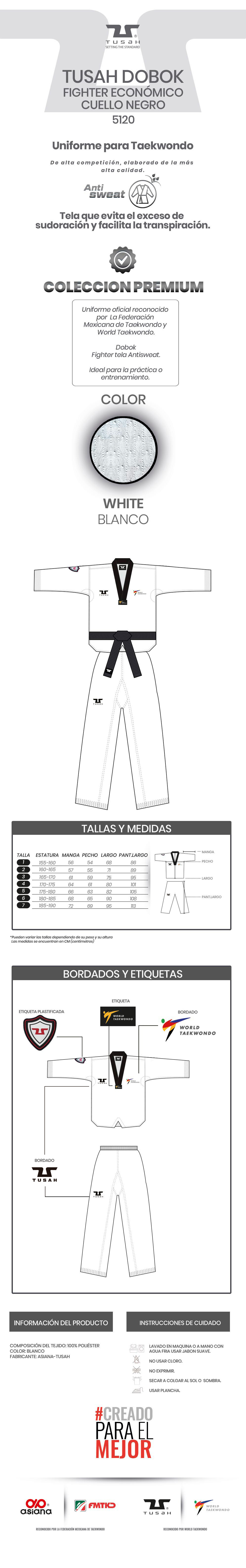 5120 dobok tusah fighter eco cuello negro (wt)