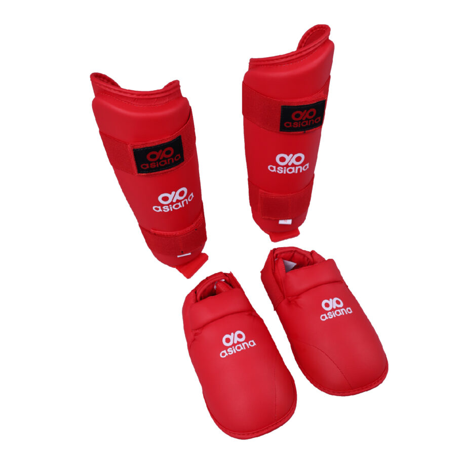 ESPINILLERA ASIANA CON EMPEINE KARATE ROJA