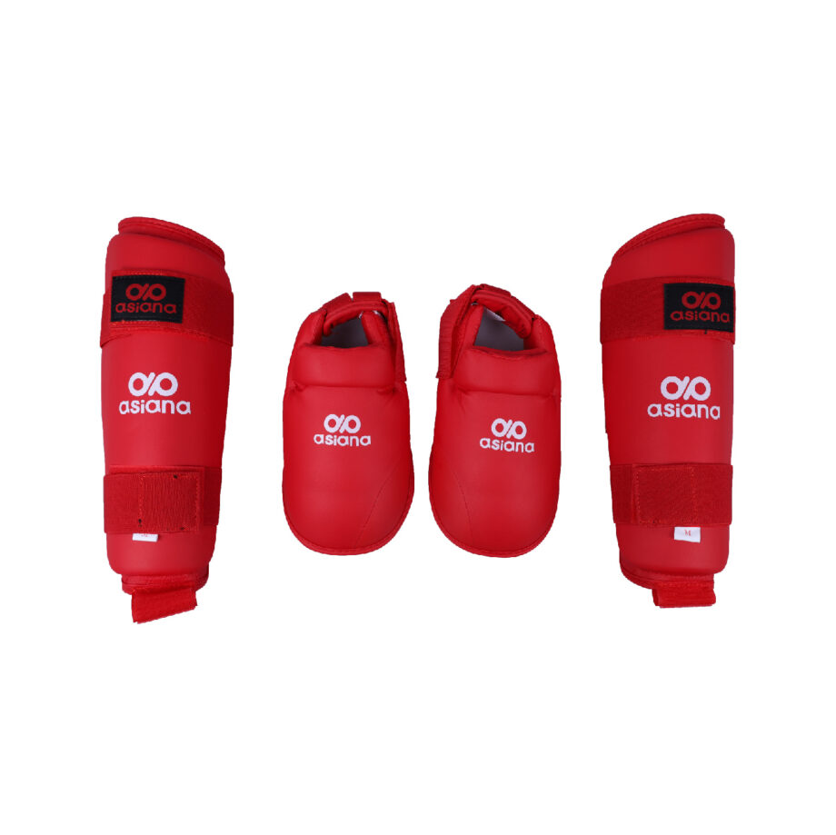 ESPINILLERA ASIANA CON EMPEINE KARATE ROJA