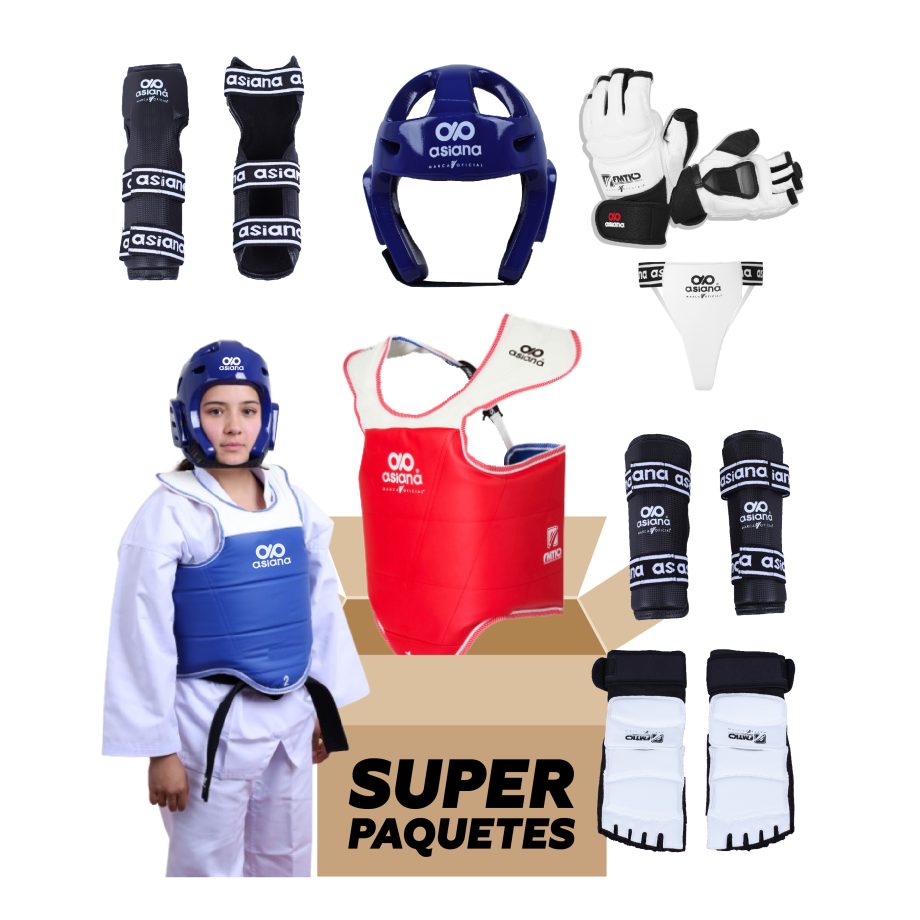 EQUIPO ASIANA DE PROTECCIÓN TAEKWONDO PARA MUJER COLOR NEGRO