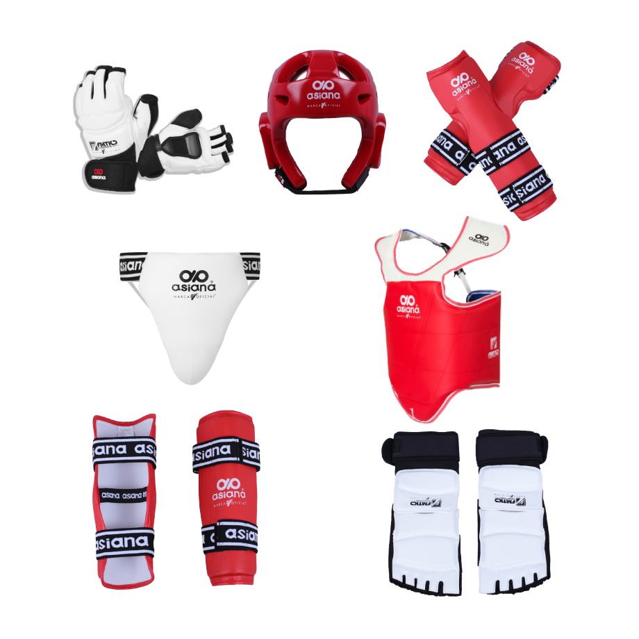 EQUIPO ASIANA DE PROTECCIÓN TAEKWONDO PARA HOMBRE COLOR ROJO