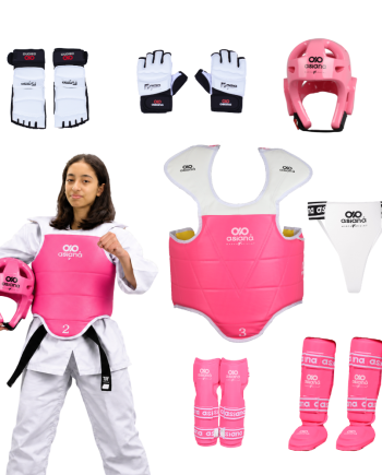 EQUIPO ASIANA DE PROTECCIÓN TAEKWONDO PARA MUJER COLOR ROSA